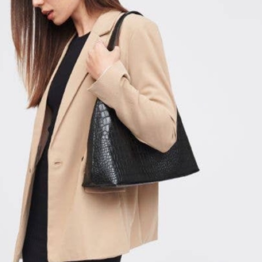 NWT Black Vegan Leather Croc Design Hobo - Picture 7 of 8